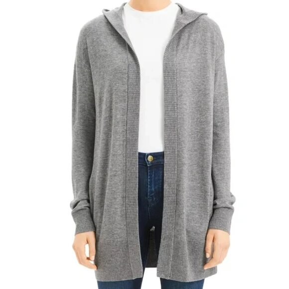 THEORY Open Front Wool Blend Hooded Cardigan with pockets in Gray Size S… - Picture 1 of 10